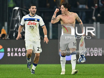 Nicolo Zaniolo of Atalanta B.C. celebrates after scoring the goal to make it 0-2 during the 14th day of the Serie A Championship between A.S...