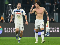 Nicolo Zaniolo of Atalanta B.C. celebrates after scoring the goal to make it 0-2 during the 14th day of the Serie A Championship between A.S...