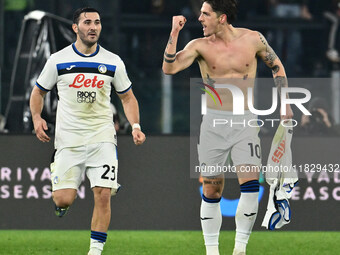 Nicolo Zaniolo of Atalanta B.C. celebrates after scoring the goal to make it 0-2 during the 14th day of the Serie A Championship between A.S...