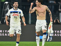 Nicolo Zaniolo of Atalanta B.C. celebrates after scoring the goal to make it 0-2 during the 14th day of the Serie A Championship between A.S...