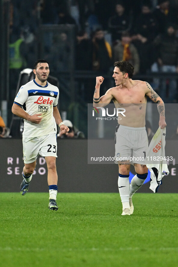 Nicolo Zaniolo of Atalanta B.C. celebrates after scoring the goal to make it 0-2 during the 14th day of the Serie A Championship between A.S...