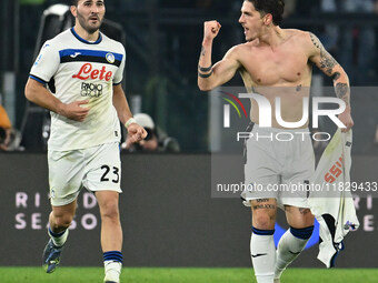 Nicolo Zaniolo of Atalanta B.C. celebrates after scoring the goal to make it 0-2 during the 14th day of the Serie A Championship between A.S...