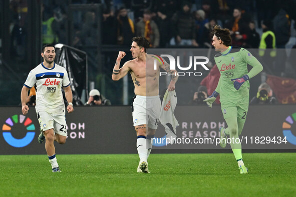 Nicolo Zaniolo of Atalanta B.C. celebrates after scoring the goal to make it 0-2 during the 14th day of the Serie A Championship between A.S...