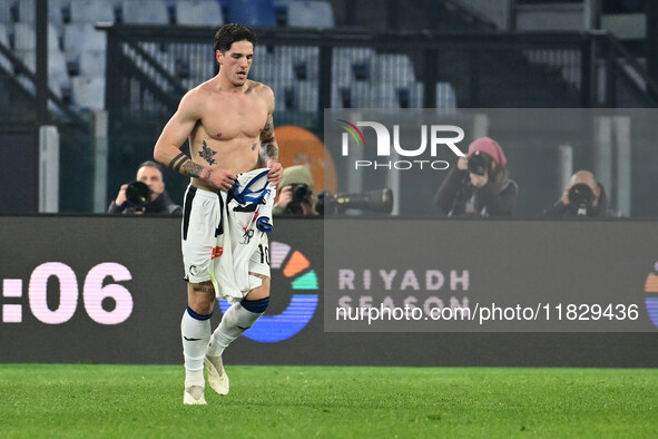 Nicolo Zaniolo of Atalanta B.C. celebrates after scoring the goal to make it 0-2 during the 14th day of the Serie A Championship between A.S...