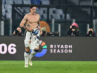 Nicolo Zaniolo of Atalanta B.C. celebrates after scoring the goal to make it 0-2 during the 14th day of the Serie A Championship between A.S...