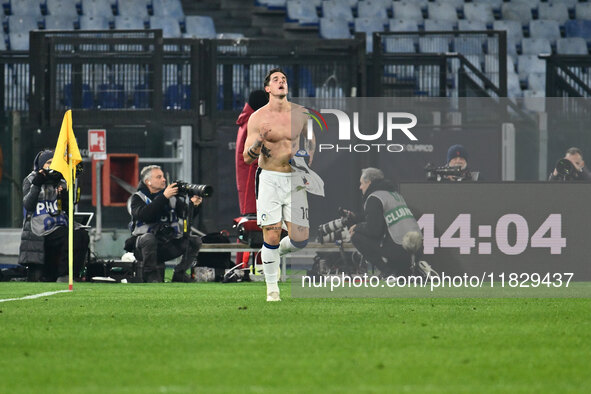 Nicolo Zaniolo of Atalanta B.C. celebrates after scoring the goal to make it 0-2 during the 14th day of the Serie A Championship between A.S...