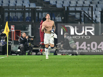 Nicolo Zaniolo of Atalanta B.C. celebrates after scoring the goal to make it 0-2 during the 14th day of the Serie A Championship between A.S...