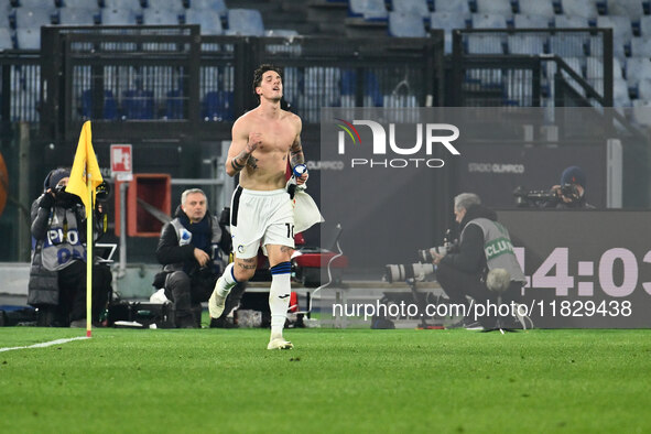 Nicolo Zaniolo of Atalanta B.C. celebrates after scoring the goal to make it 0-2 during the 14th day of the Serie A Championship between A.S...