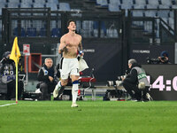 Nicolo Zaniolo of Atalanta B.C. celebrates after scoring the goal to make it 0-2 during the 14th day of the Serie A Championship between A.S...