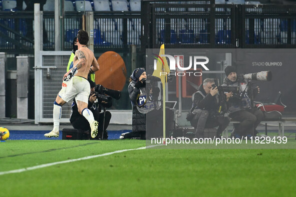 Nicolo Zaniolo of Atalanta B.C. celebrates after scoring the goal to make it 0-2 during the 14th day of the Serie A Championship between A.S...