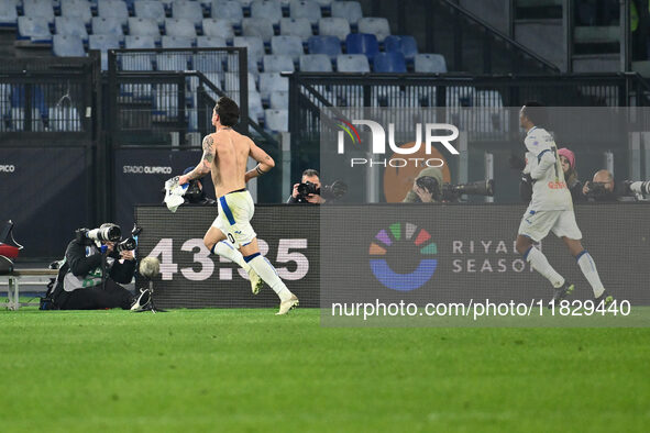 Nicolo Zaniolo of Atalanta B.C. celebrates after scoring the goal to make it 0-2 during the 14th day of the Serie A Championship between A.S...