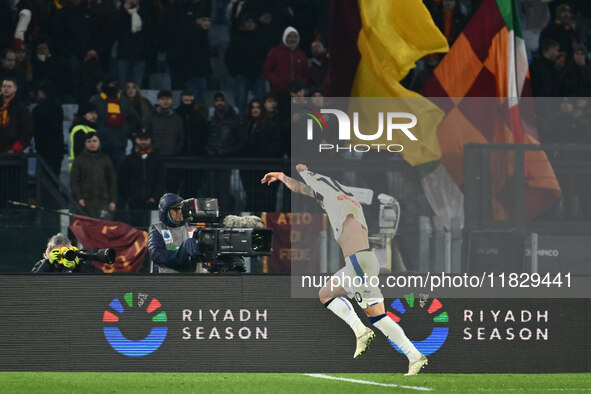 Nicolo Zaniolo of Atalanta B.C. celebrates after scoring the goal to make it 0-2 during the 14th day of the Serie A Championship between A.S...