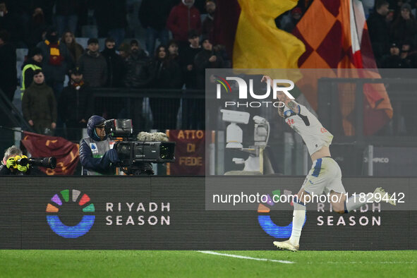 Nicolo Zaniolo of Atalanta B.C. celebrates after scoring the goal to make it 0-2 during the 14th day of the Serie A Championship between A.S...