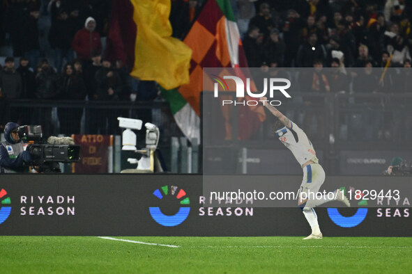 Nicolo Zaniolo of Atalanta B.C. celebrates after scoring the goal to make it 0-2 during the 14th day of the Serie A Championship between A.S...