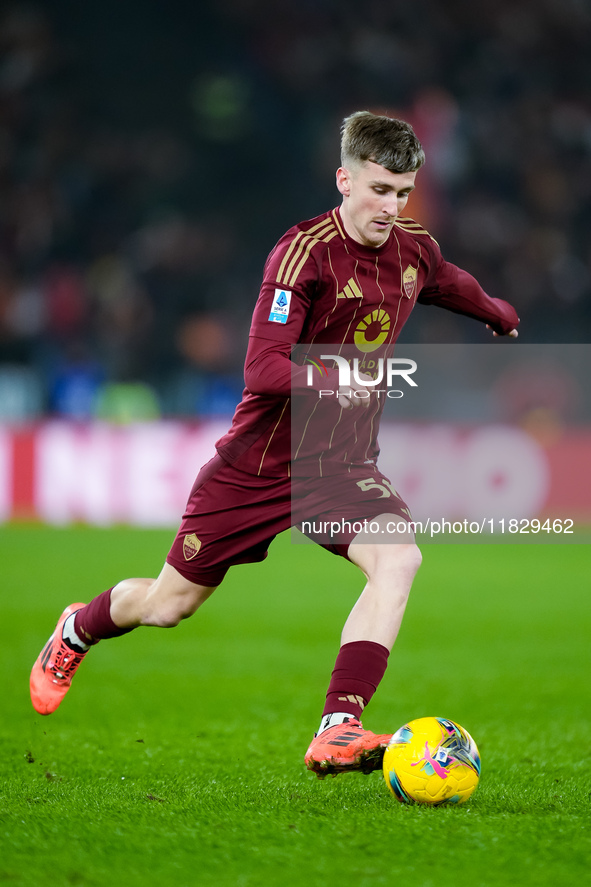 Alexis Saelemaekers of AS Roma during the Serie A Enilive match between AS Roma and Atalanta BC at Stadio Olimpico on December 02, 2024 in R...