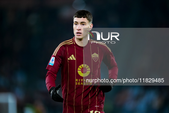 Matias Soule' of AS Roma looks on during the Serie A Enilive match between AS Roma and Atalanta BC at Stadio Olimpico on December 02, 2024 i...