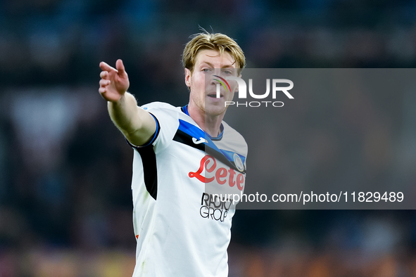 Marco Brescianini of Atalanta BC gestures during the Serie A Enilive match between AS Roma and Atalanta BC at Stadio Olimpico on December 02...