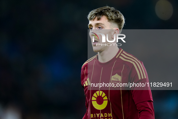 Alexis Saelemaekers of AS Roma looks on during the Serie A Enilive match between AS Roma and Atalanta BC at Stadio Olimpico on December 02,...