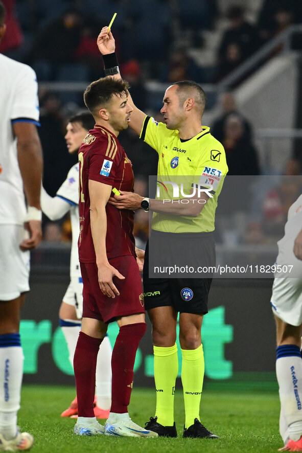 Stephan El Shaarawy of A.S. Roma and referee Marco Guida are present during the 14th day of the Serie A Championship between A.S. Roma and A...