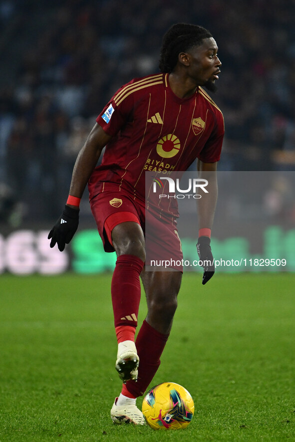 Manu Kone of A.S. Roma is in action during the 14th day of the Serie A Championship between A.S. Roma and Atalanta B.C. at the Olympic Stadi...