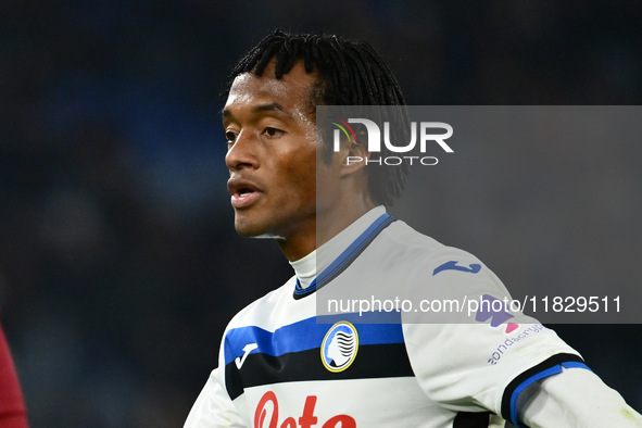 Juan Cuadrado of Atalanta B.C. participates in the 14th day of the Serie A Championship between A.S. Roma and Atalanta B.C. at the Olympic S...