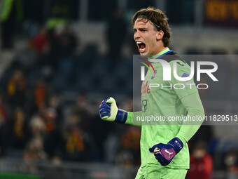 Marco Carnesecchi of Atalanta B.C. participates in the 14th day of the Serie A Championship between A.S. Roma and Atalanta B.C. at the Olymp...