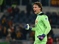 Marco Carnesecchi of Atalanta B.C. participates in the 14th day of the Serie A Championship between A.S. Roma and Atalanta B.C. at the Olymp...