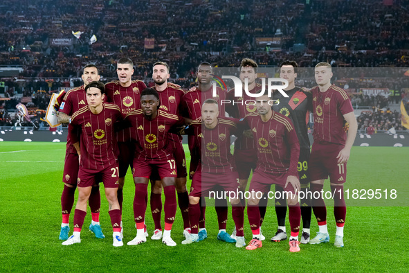 AS Roma line up during the Serie A Enilive match between AS Roma and Atalanta BC at Stadio Olimpico on December 02, 2024 in Rome, Italy. 