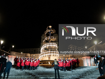 In Rome, Italy, on December 2, 2024, the tree signed Bulgari on the steps of Trinita dei Monti and the lights of Via Condotti are lit. The r...