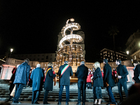 In Rome, Italy, on December 2, 2024, the tree signed Bulgari on the steps of Trinita dei Monti and the lights of Via Condotti are lit. The r...