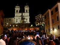 In Rome, Italy, on December 2, 2024, the tree signed Bulgari on the steps of Trinita dei Monti and the lights of Via Condotti are lit. The r...