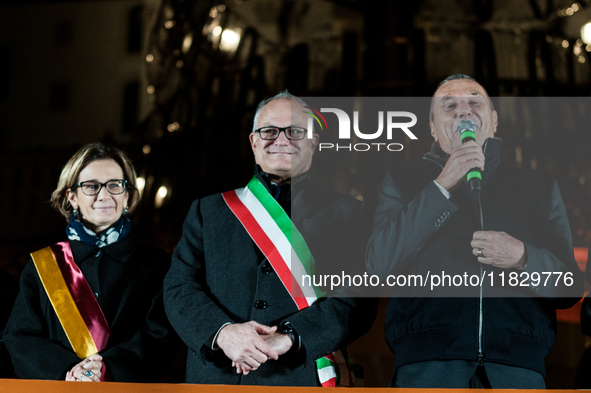 In Rome, Italy, on December 2, 2024, the tree signed Bulgari on the steps of Trinita dei Monti and the lights of Via Condotti are lit. The r...