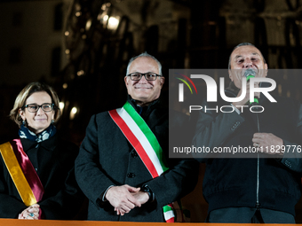 In Rome, Italy, on December 2, 2024, the tree signed Bulgari on the steps of Trinita dei Monti and the lights of Via Condotti are lit. The r...