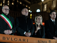 In Rome, Italy, on December 2, 2024, the tree signed Bulgari on the steps of Trinita dei Monti and the lights of Via Condotti are lit. The r...