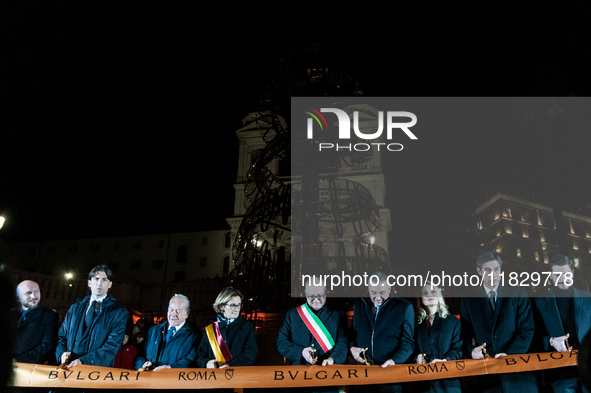 In Rome, Italy, on December 2, 2024, the tree signed Bulgari on the steps of Trinita dei Monti and the lights of Via Condotti are lit. The r...