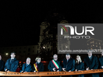 In Rome, Italy, on December 2, 2024, the tree signed Bulgari on the steps of Trinita dei Monti and the lights of Via Condotti are lit. The r...