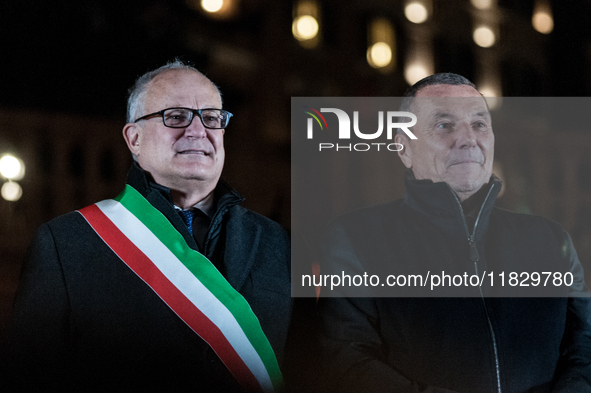 In Rome, Italy, on December 2, 2024, the tree signed Bulgari on the steps of Trinita dei Monti and the lights of Via Condotti are lit. The r...