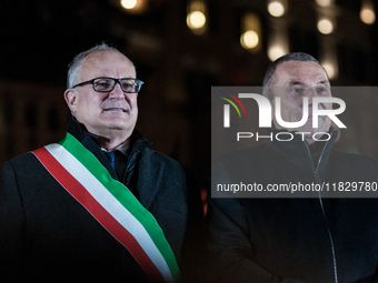 In Rome, Italy, on December 2, 2024, the tree signed Bulgari on the steps of Trinita dei Monti and the lights of Via Condotti are lit. The r...