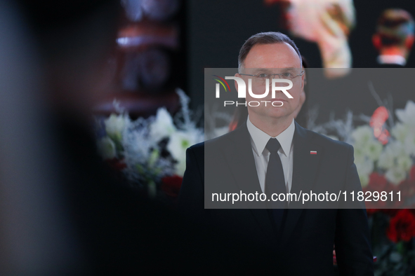 Polish President Andrzej Duda participates in the celebration of Saint Barbara's Day in the Salt Mine in Wieliczka, Poland, on November 12,...