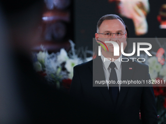 Polish President Andrzej Duda participates in the celebration of Saint Barbara's Day in the Salt Mine in Wieliczka, Poland, on November 12,...