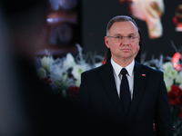 Polish President Andrzej Duda participates in the celebration of Saint Barbara's Day in the Salt Mine in Wieliczka, Poland, on November 12,...