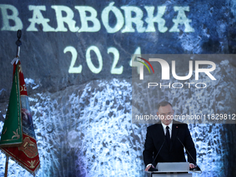 Polish President Andrzej Duda participates in the celebration of Saint Barbara's Day in the Salt Mine in Wieliczka, Poland, on November 12,...