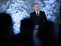 Polish President Andrzej Duda participates in the celebration of Saint Barbara's Day in the Salt Mine in Wieliczka, Poland, on November 12,...