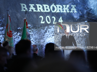 Polish President Andrzej Duda participates in the celebration of Saint Barbara's Day in the Salt Mine in Wieliczka, Poland, on November 12,...