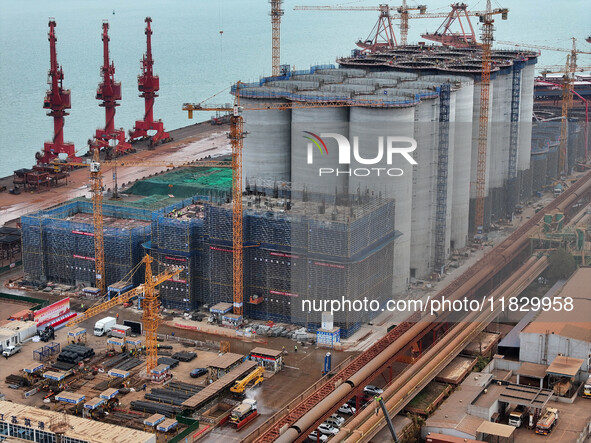 A photo taken on December 3, 2024, shows the construction site of the first phase of the project at Lianyungang International Grain Distribu...