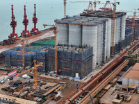 A photo taken on December 3, 2024, shows the construction site of the first phase of the project at Lianyungang International Grain Distribu...