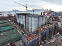 A photo taken on December 3, 2024, shows the construction site of the first phase of the project at Lianyungang International Grain Distribu...