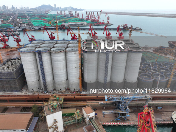 A photo taken on December 3, 2024, shows the construction site of the first phase of the project at Lianyungang International Grain Distribu...