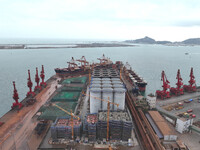 A photo taken on December 3, 2024, shows the construction site of the first phase of the project at Lianyungang International Grain Distribu...