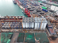 A photo taken on December 3, 2024, shows the construction site of the first phase of the project at Lianyungang International Grain Distribu...